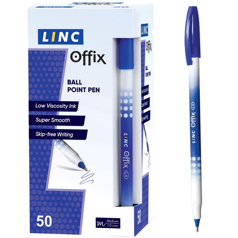 Linc Offix Smooth Ball Point Pen, 1.00mm Tip, 50-Count, Blue - Image 1